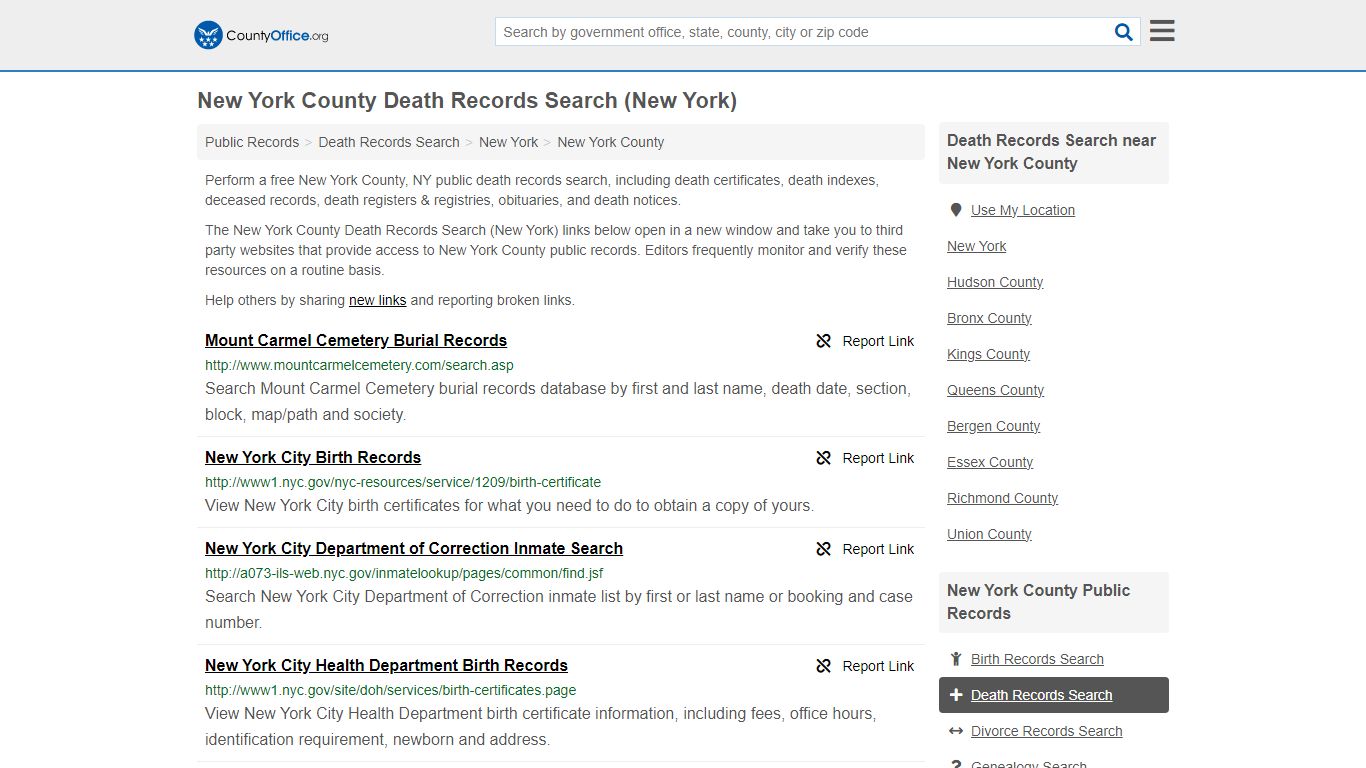 New York County Death Records Search (New York) - County Office